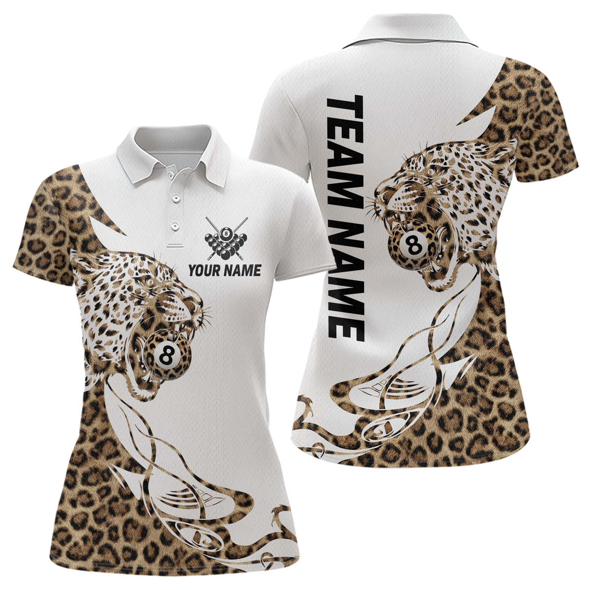 Blisscorners Personalized Leopard 8 Ball Billiard Shirts for Men Billiard Team Jersey Polo & 1/4 Zip Shirts MT1607