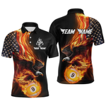 Blisscorners Custom 9 Ball American Flag Flaming Billiard Shirts for Men Billiard Team Shirt Billiard LM2007