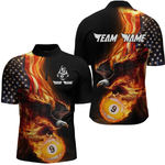 Blisscorners Custom 9 Ball American Flag Flaming Billiard Shirts for Men Billiard Team Shirt Billiard LM2007
