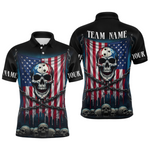 Blisscorners US Flag Skull Bowling Custom Men Bowling Shirt Polo & Quarter-Zip Bowling Team Shirts