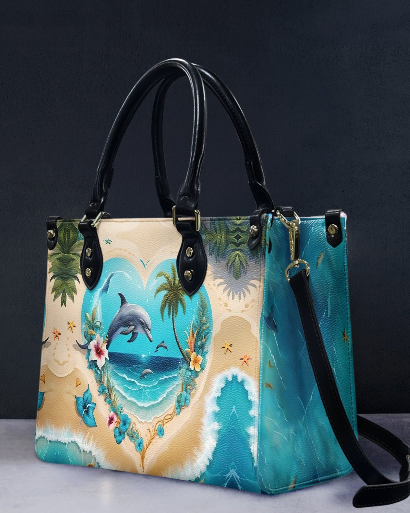 BLISSCORNERS OCEAN DOLPHIN LEATHER HANDBAG