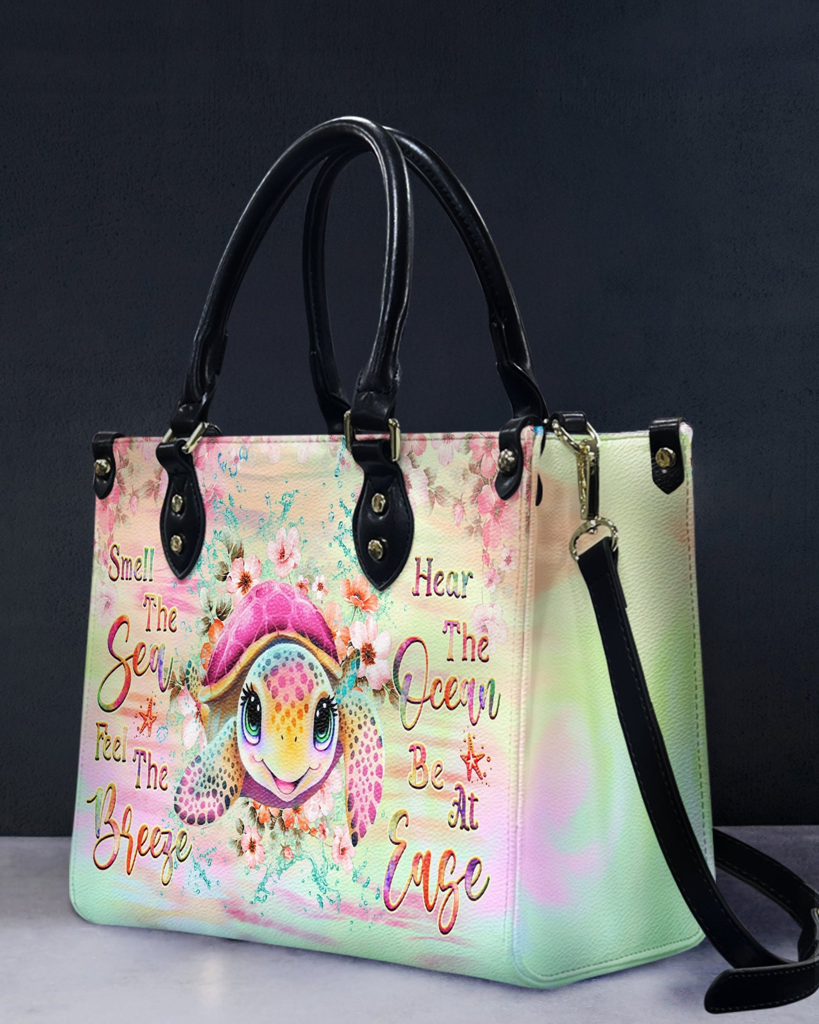 BLISSCORNERS SMELL THE SEA FEEL THE BREEZE TURTLE LEATHER HANDBAG