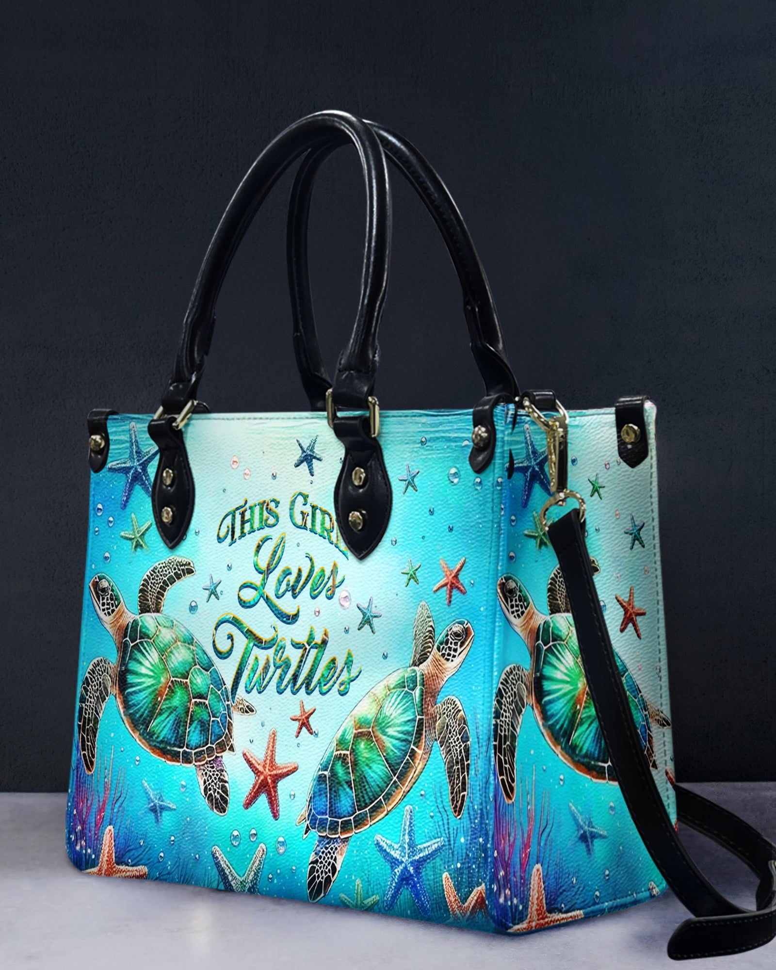 BLISSCORNERS THIS GIRL LOVES TURTLES LEATHER HANDBAG
