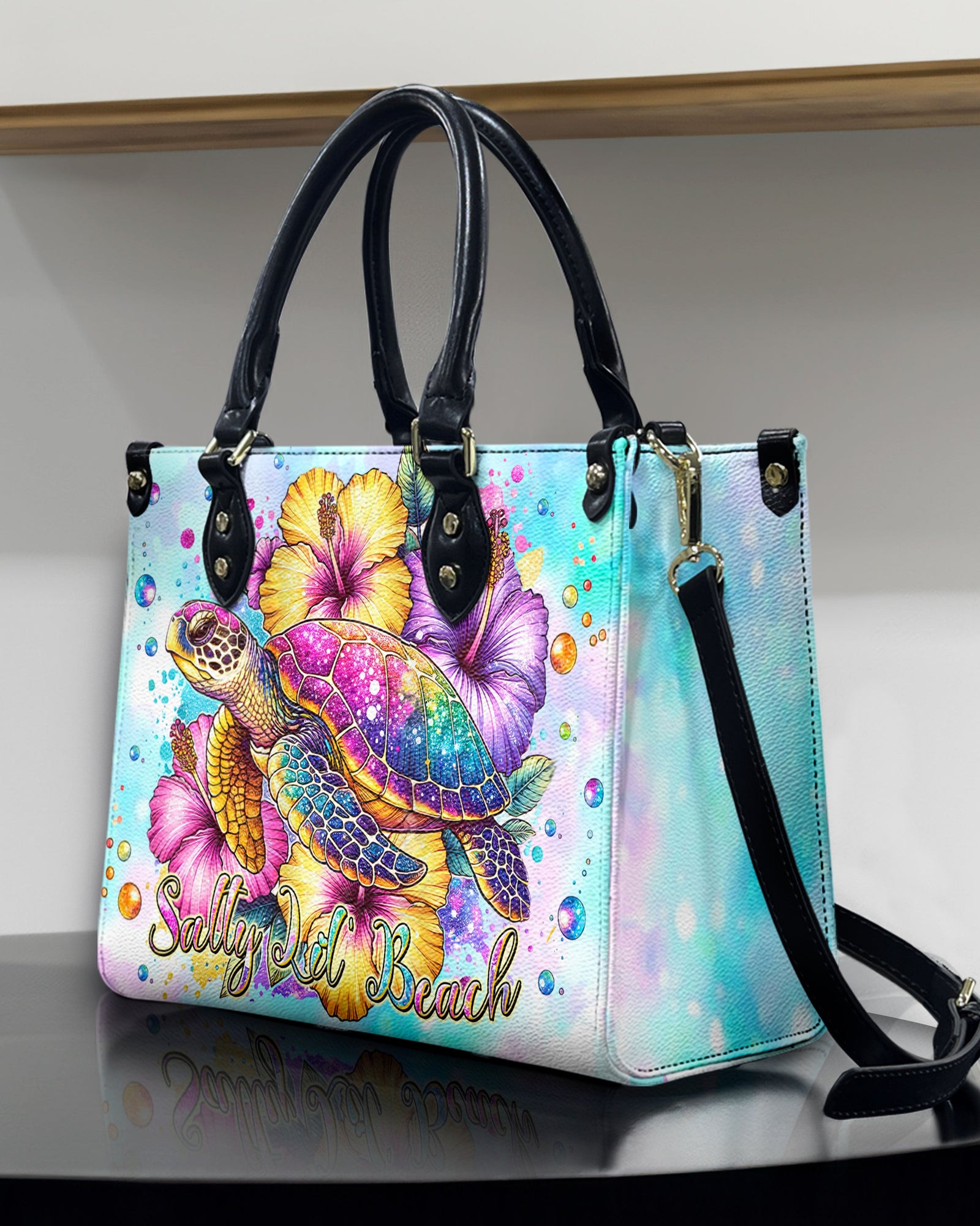BLISSCORNERS SALTY LIL' BEACH TURTLE LEATHER HANDBAG