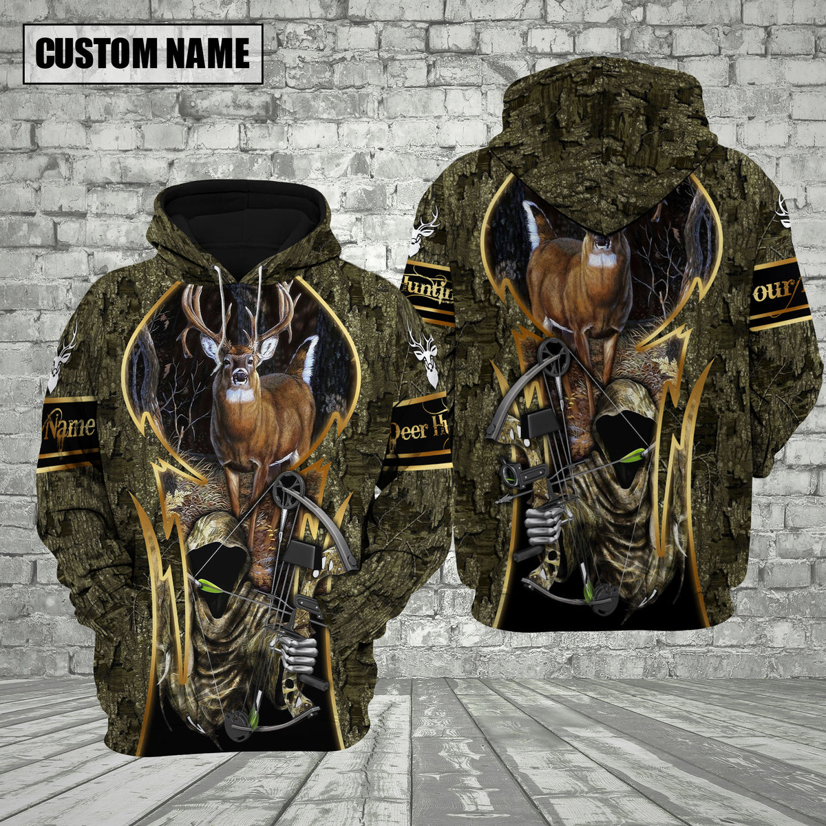 Blisscorners Camo Deer Hunting Custom Name Hunter Apparel With Grim Reaper Design 3D Hoodie All Over Printed Clothes