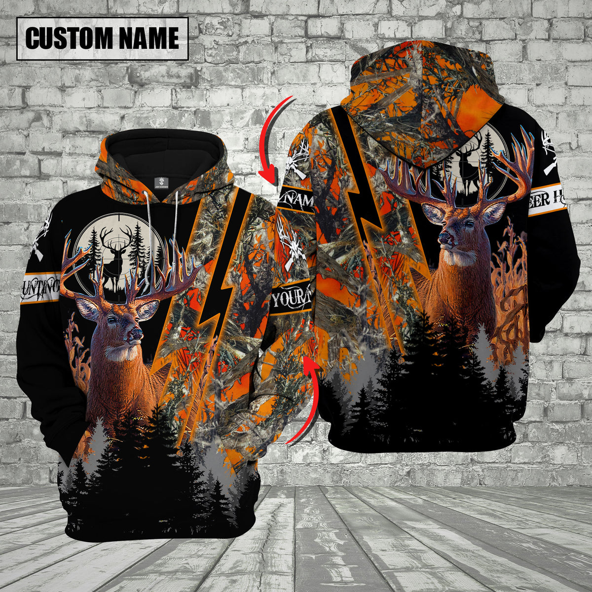 Blisscorners Camo Deer Hunting Custom Name Buck Deer With Forest Background 3D Hoodie All Over Printed Clothes (4 Colors)