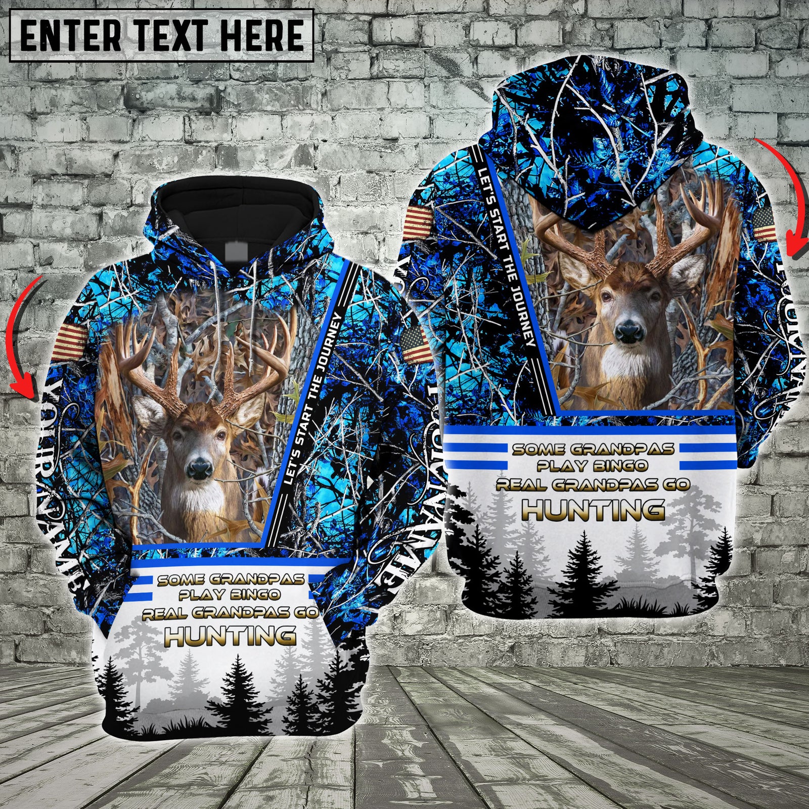 Blisscorners Deer Hunting Some Grandpas Play Bingo, Real Grandpas Go Hunting Custom Name 3D Hoodie All Over Printed Clothes