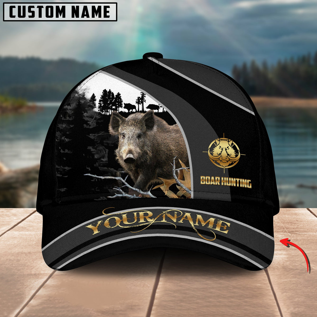 Blisscorners Boar Hunting Forest Classic Personalized Name 3D Cap