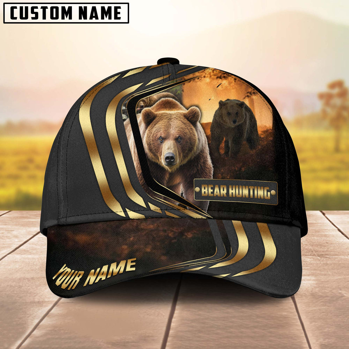 Blisscorners Bear Hunting Forest Premium Personalized Name 3D Cap