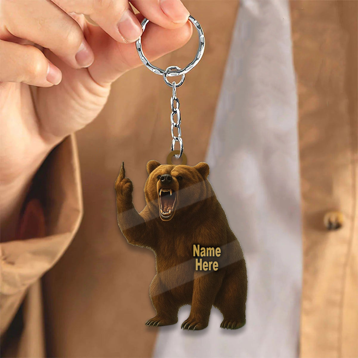 Blisscorners Personalized Funny Bear Fukin' Finger Hunting Acrylic Christmas Ornament And Keychain Custom Gift For Hunters 2D Flat