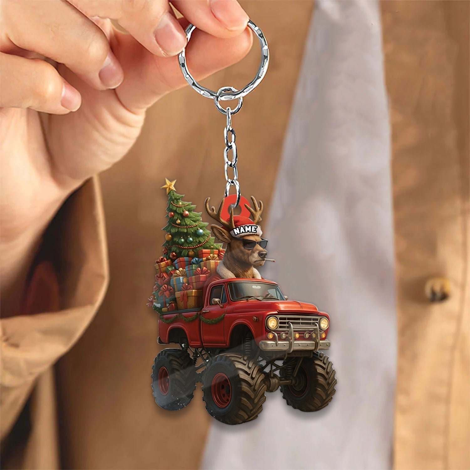 Blisscorners Personalized Funny Deer Truck Acrylic Christmas Ornament - Custom Name Gift for Hunters & Outdoor Lovers LM0411