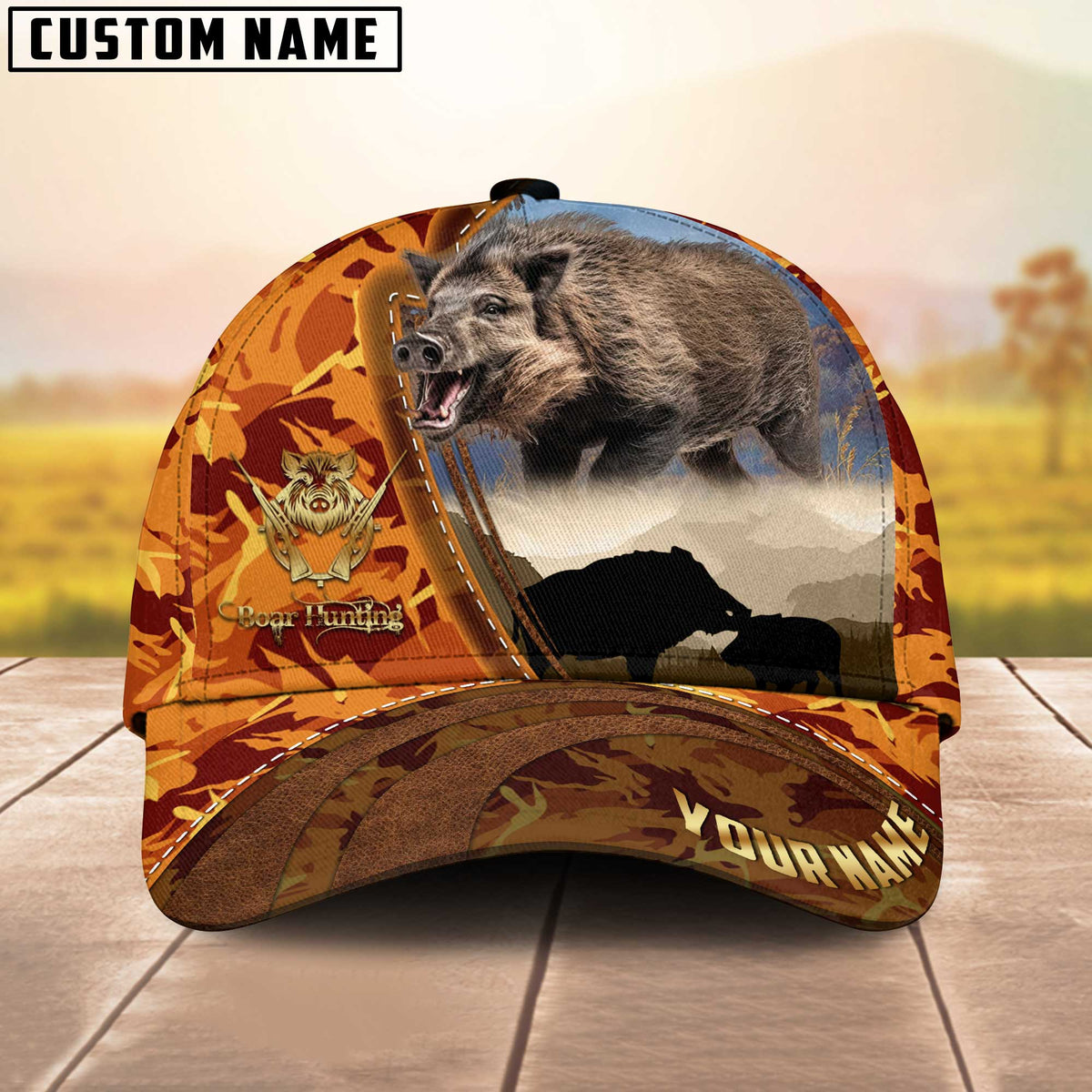 Blisscorners Hunting Forest Camo Sunset Scene Personalized Hat 3D Printed | Orange