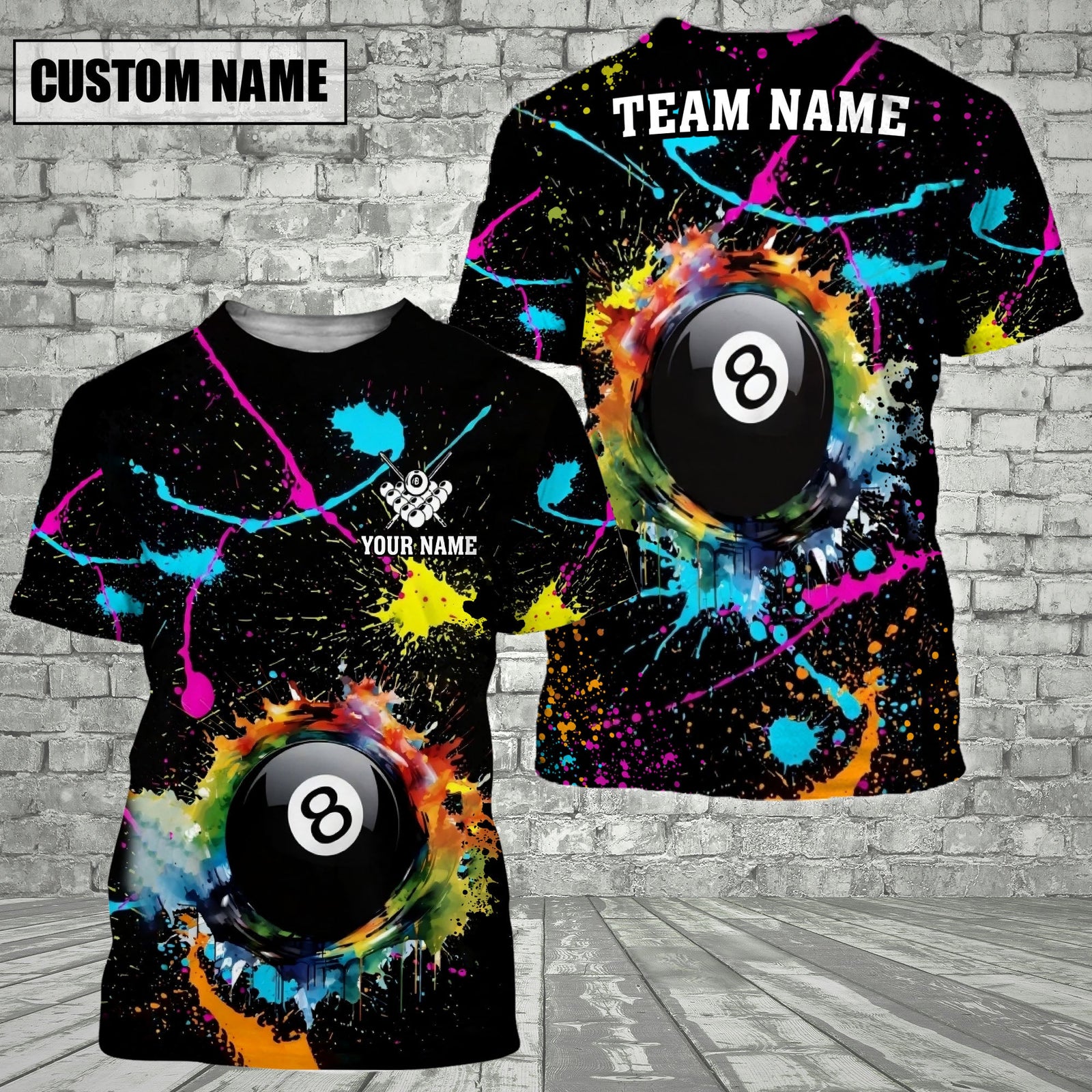 Blisscorners Billiard Ball 8 Paint Color Customized Name, Team Name 3D Shirt