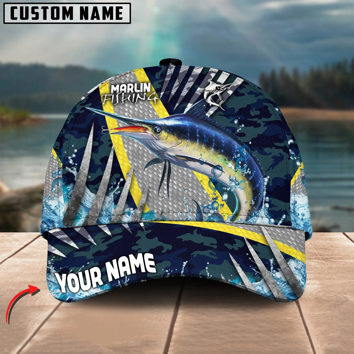 Blisscorners Marlin Fishing Cod Water Blue Customized Name 3D Cap
