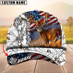 Blisscorners Hagre Zumjyre Deer Hunting American Flag Multicolor Personalized Name 3D Cap