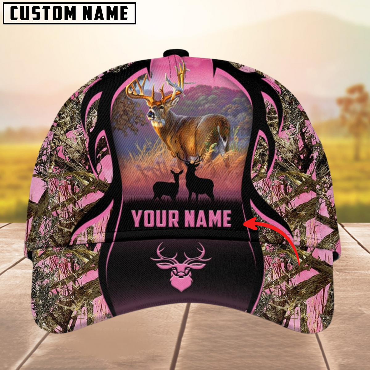 Blisscorners Deer Hunting Camouflage Pattern Multicolor Personalized Name 3D Cap
