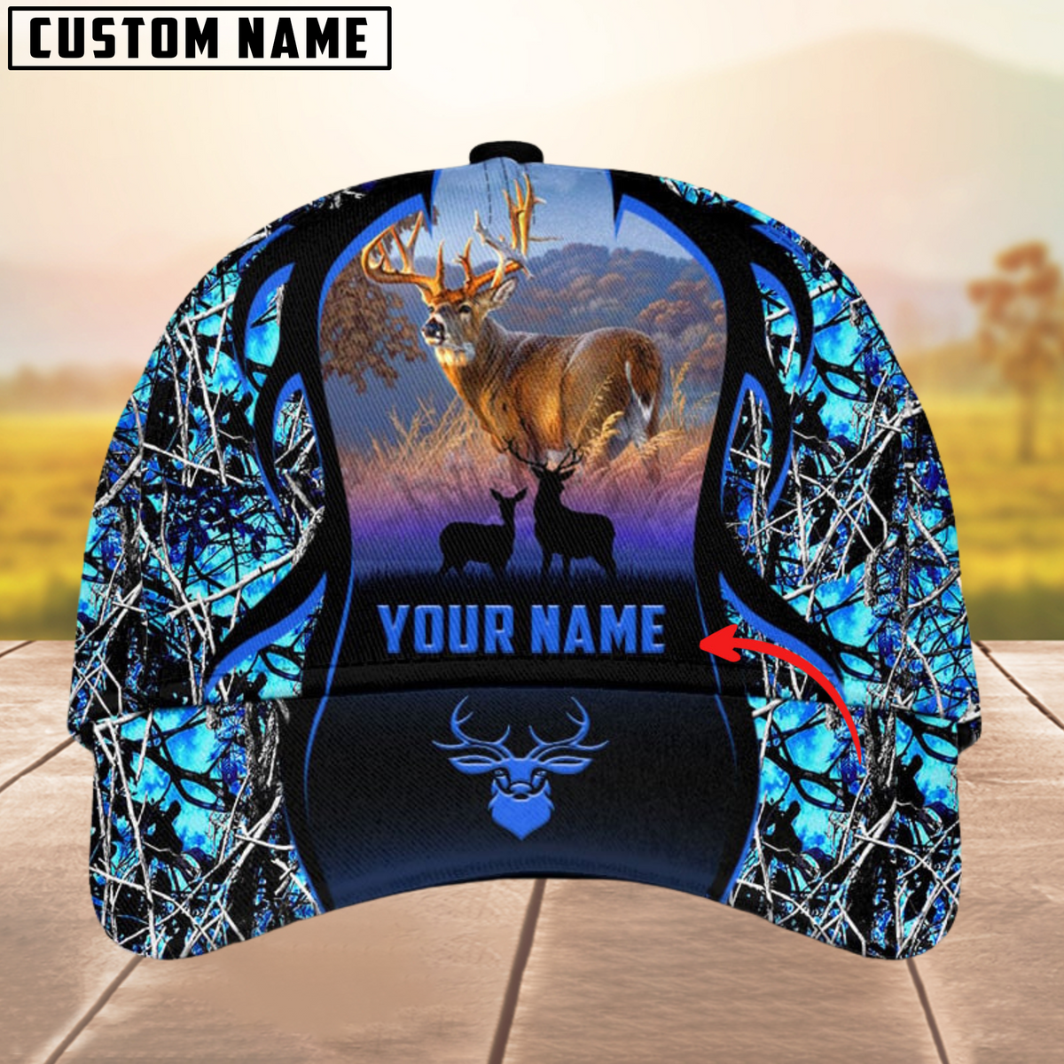 Blisscorners Deer Hunting Camouflage Pattern Multicolor Personalized Name 3D Cap