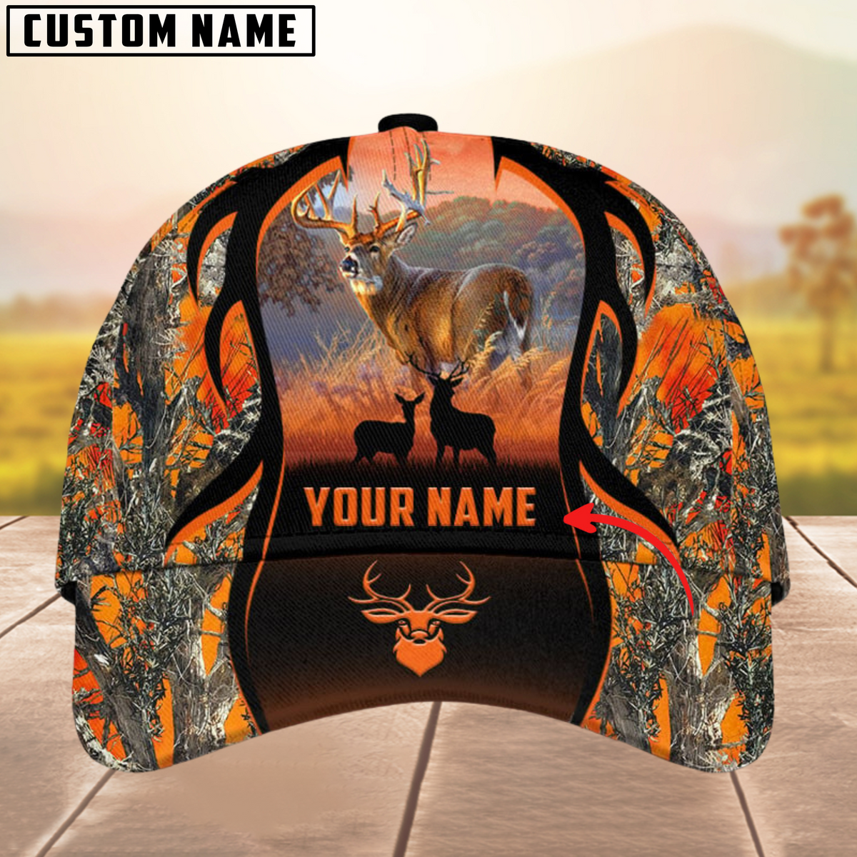 Blisscorners Deer Hunting Camouflage Pattern Multicolor Personalized Name 3D Cap