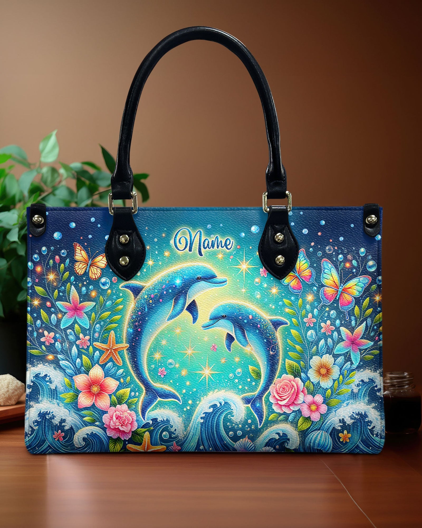 BLISSCORNERS DOLPHIN MOON LEATHER HANDBAG