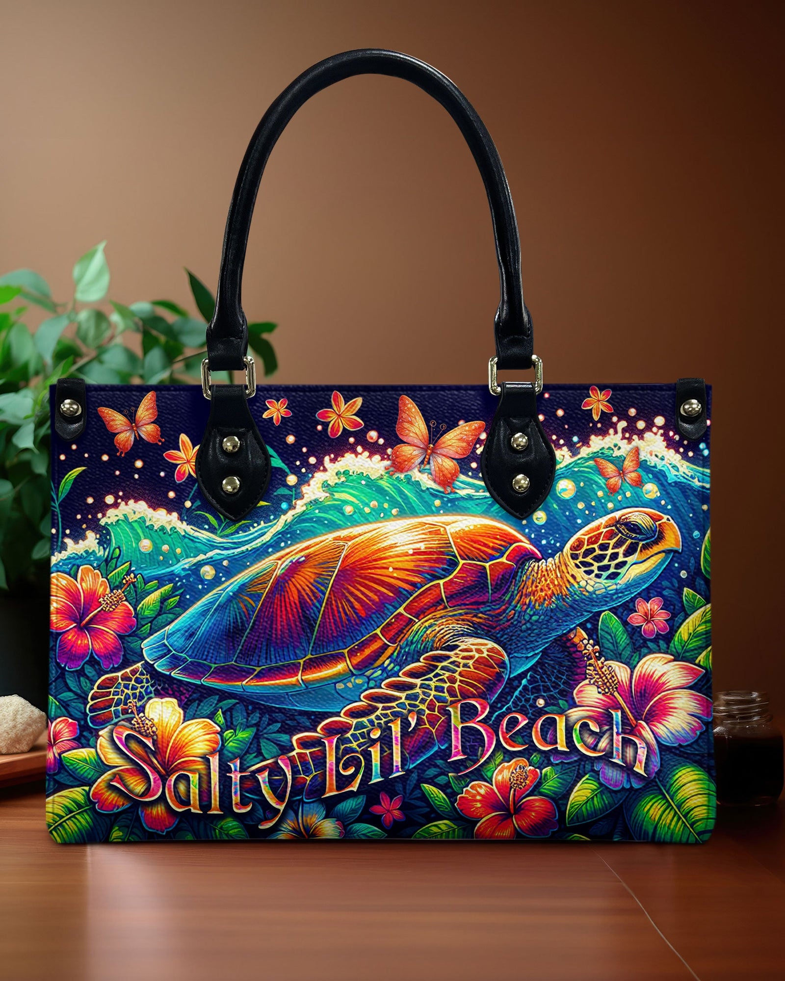 BLISSCORNERS SALTY LIL' BEACH TURTLE LEATHER HANDBAG