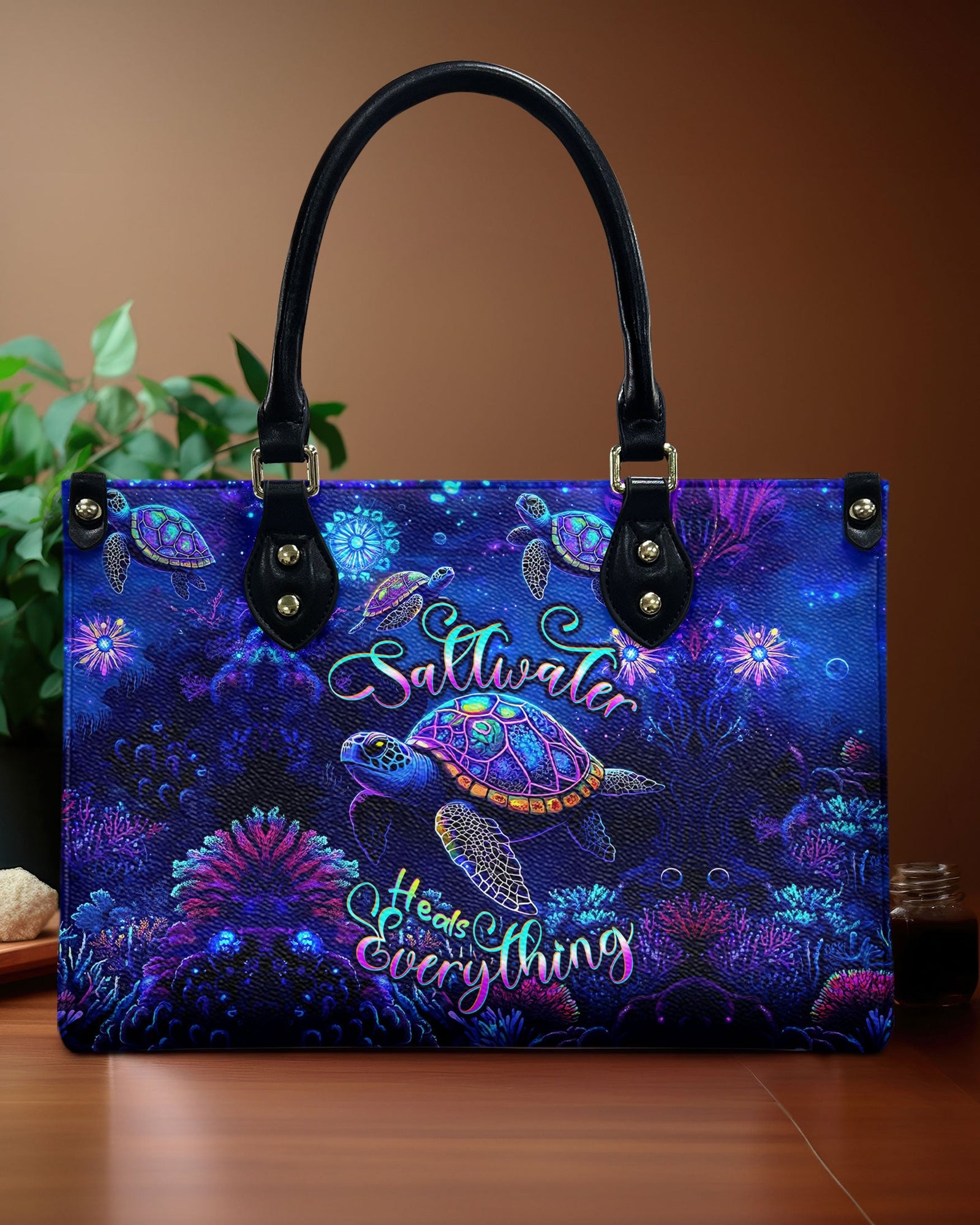 BLISSCORNERS SALTWATER HEALS EVERYTHING TURTLE LEATHER HANDBAG