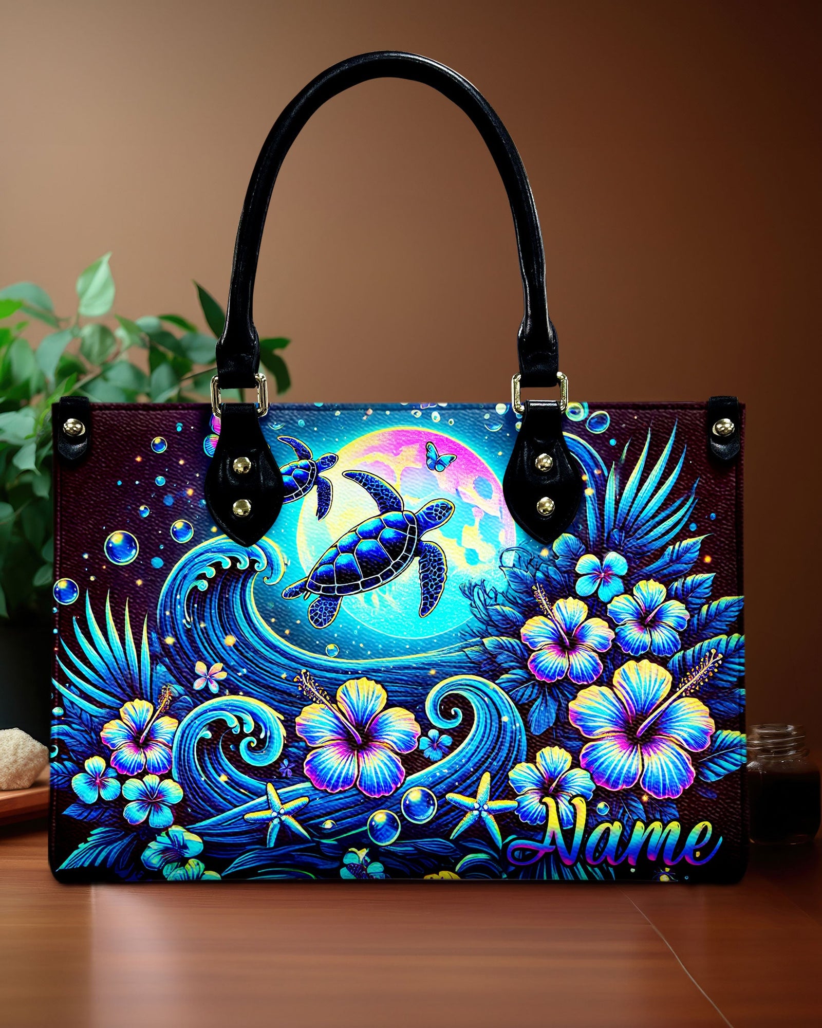 BLISSCORNERS TURTLE UNDER MOON LEATHER HANDBAG