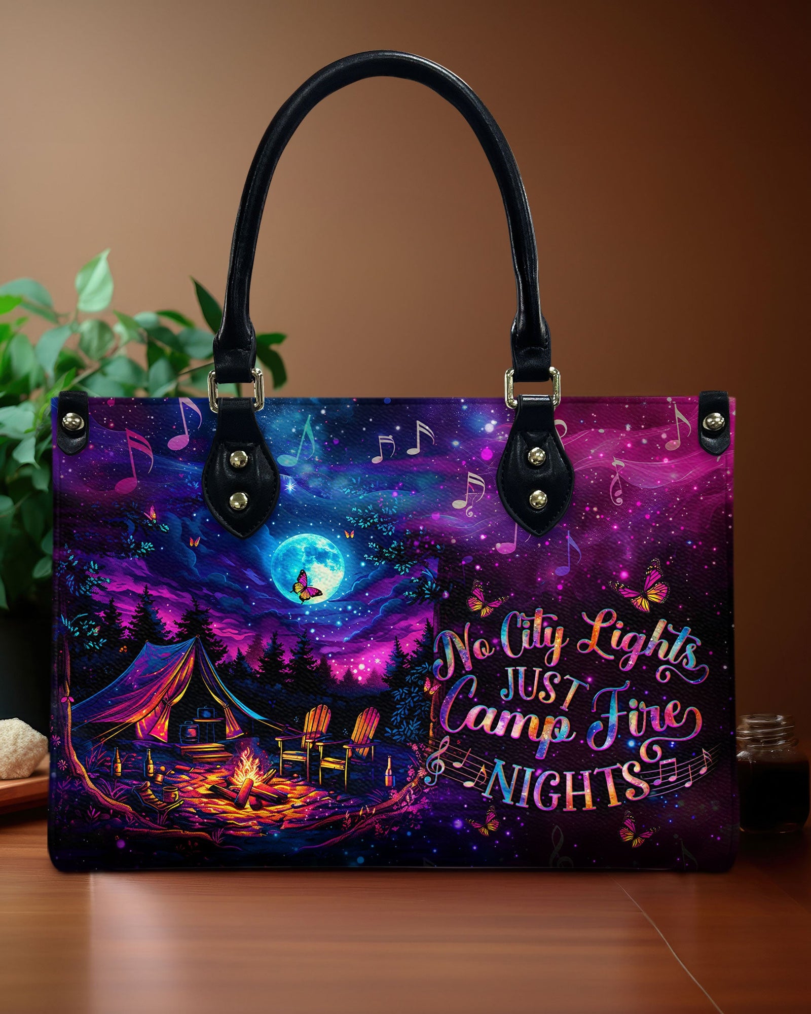 BLISSCORNERS NO CITY LIGHTS JUST CAMPFIRE NIGHTS LEATHER HANDBAG