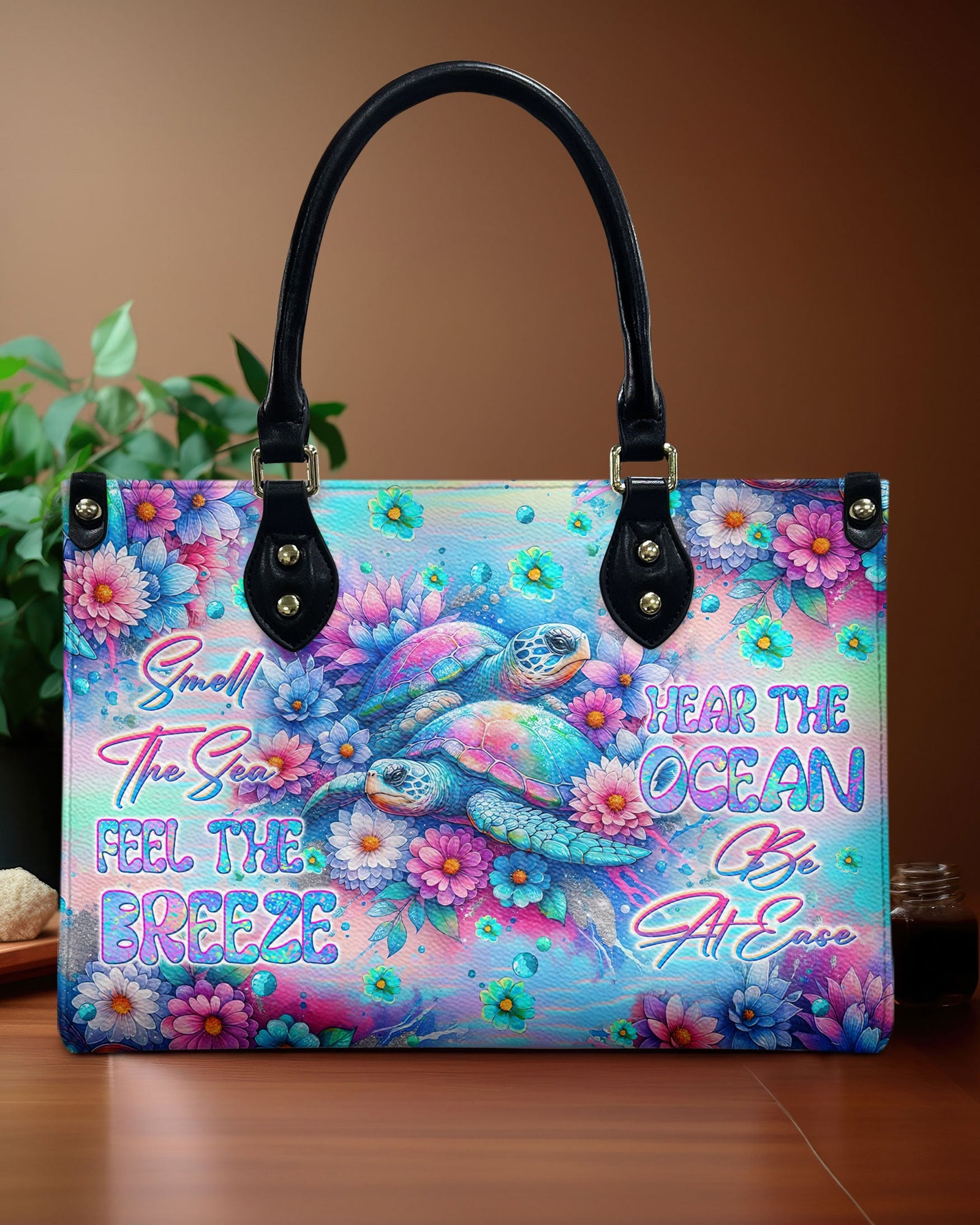 BLISSCORNERS SMELL THE SEA FEEL THE BREEZE TURTLE LEATHER HANDBAG