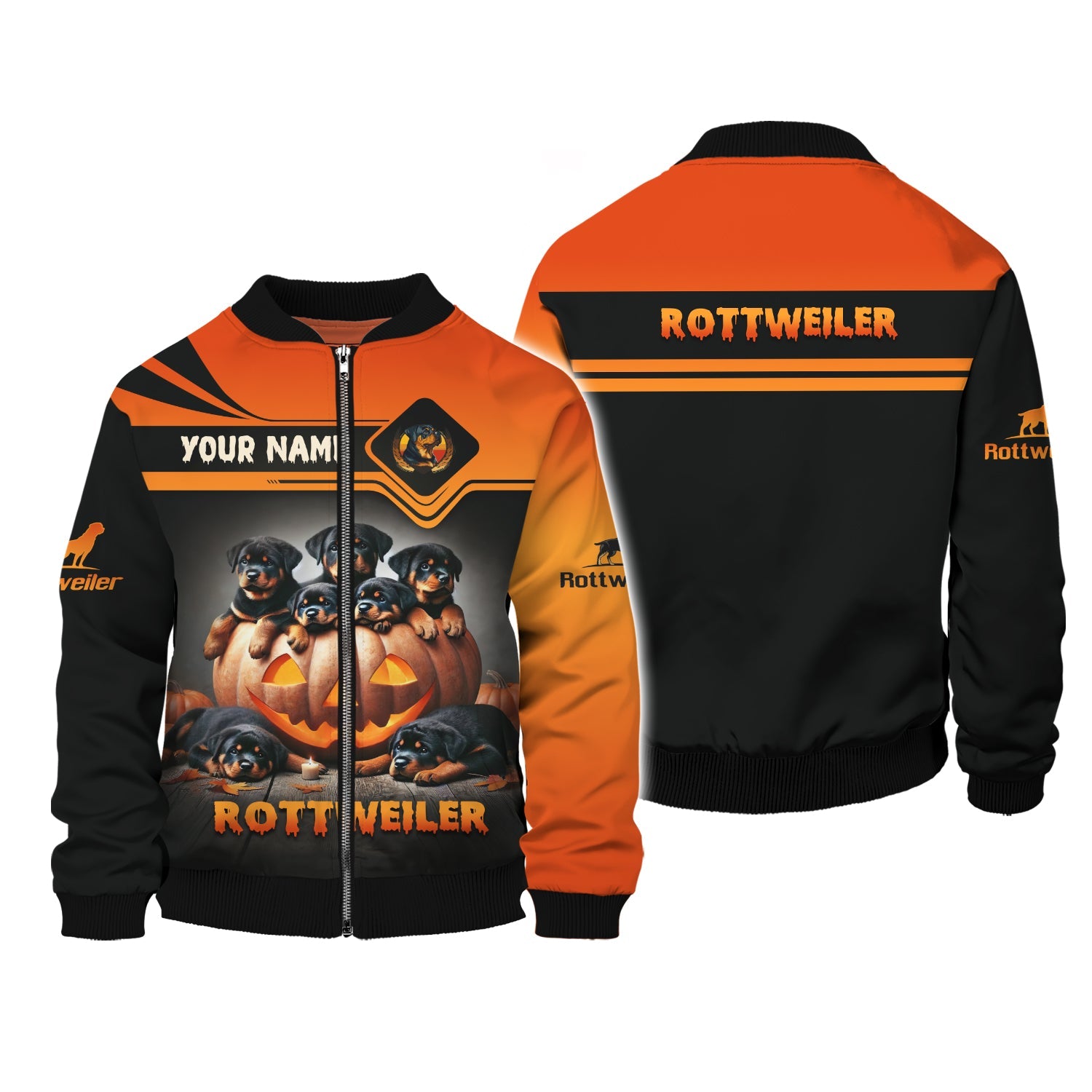 Blisscorners Happy Halloween Custom Name 3D T-Shirts Rottweilers With Pumpkin Halloween Shirt