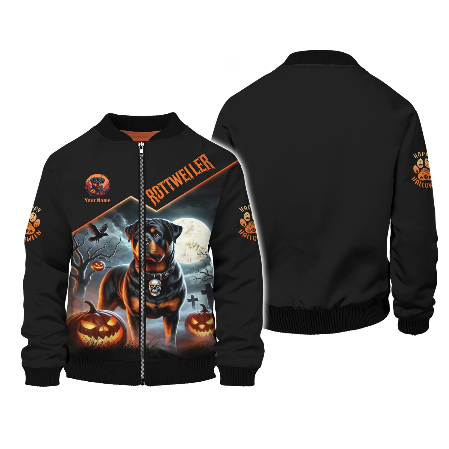 Blisscorners Happy Halloween Custom Name 3D T-Shirts Rottweiler With Pumpkin Halloween Shirt