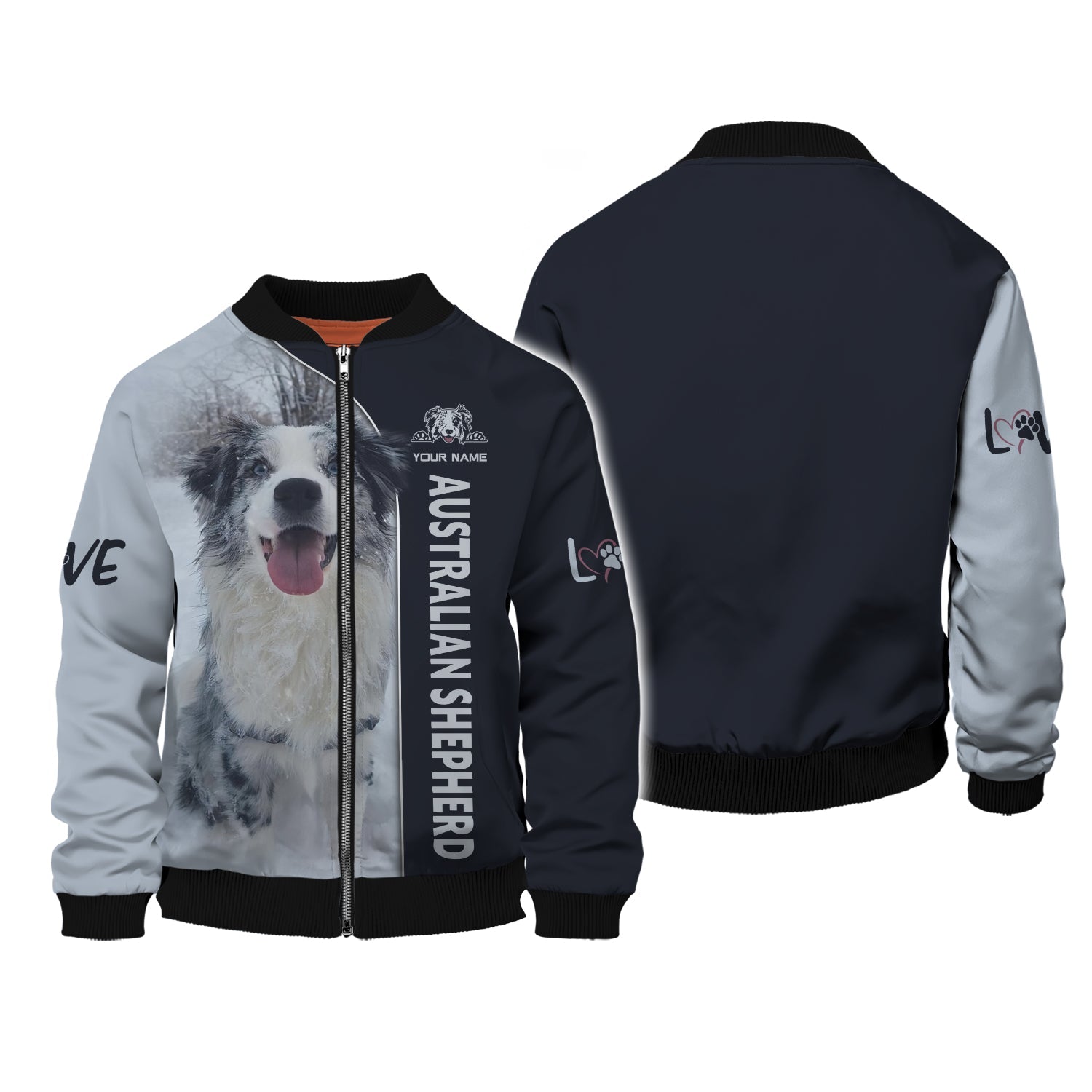 Blisscorners Australian Shepherd Custom Name 3D Zipper Hoodie Gift For Dog Lovers