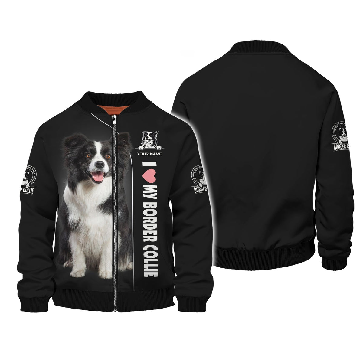 Blisscorners Border Collie Custom Name Zipper Hoodie Gif For Dog Lover 3D Shirts