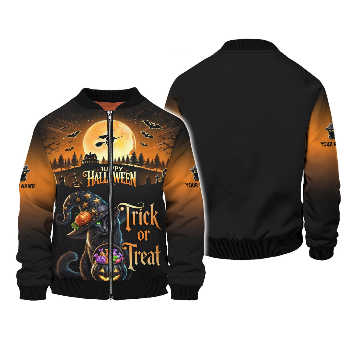 Blisscorners Black Cat Halloween Custom Name 3D Shirt Trick Or Treat Shirts Gift For Halloween Lovers