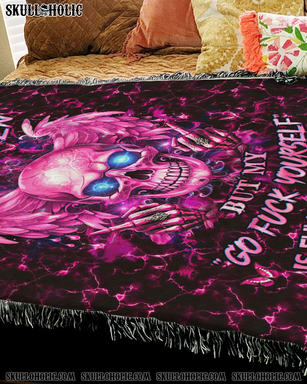 BLISSCORNERS MY GIVE A F IS BROKEN WOVEN AND FLEECE BLANKET