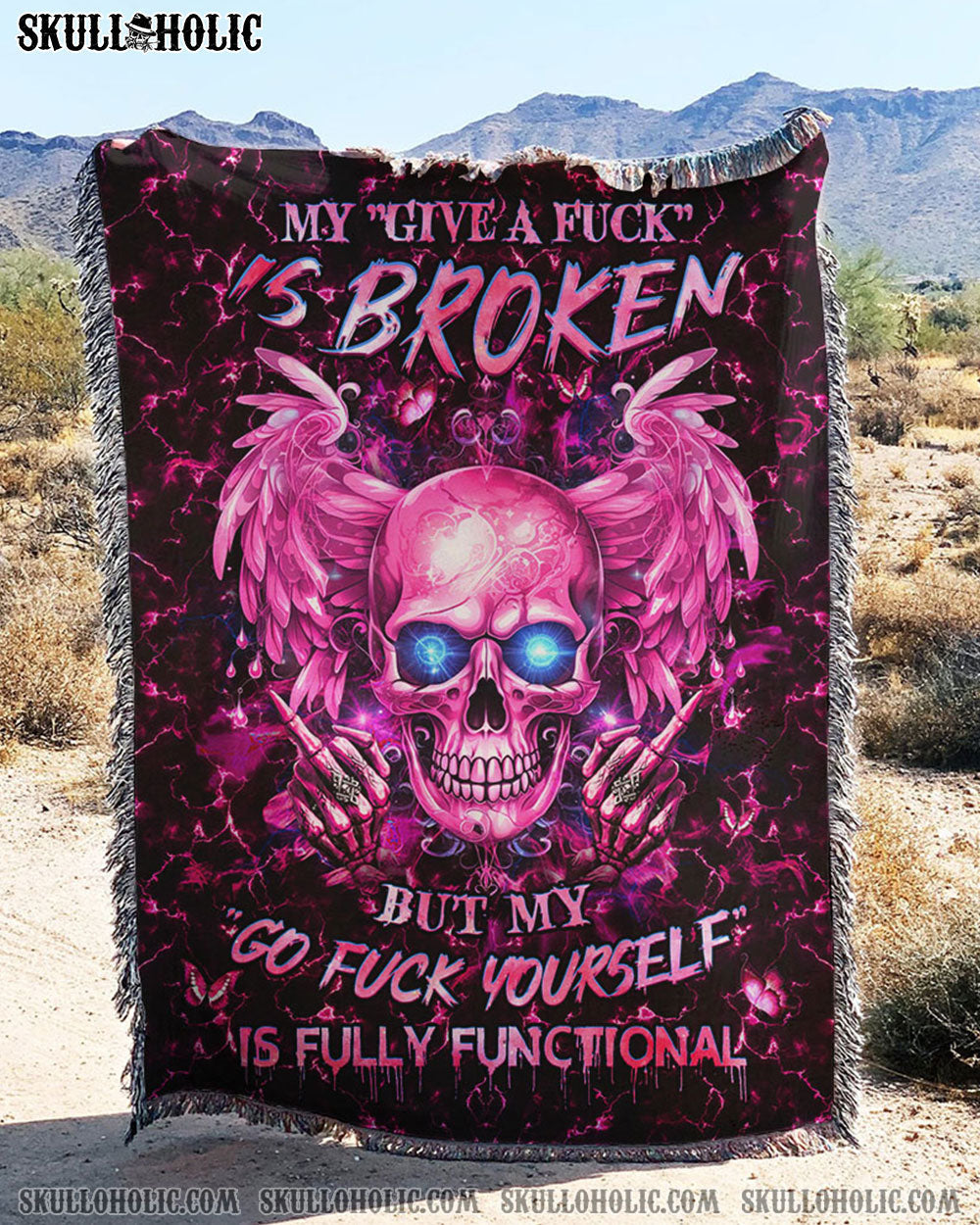 BLISSCORNERS MY GIVE A F IS BROKEN WOVEN AND FLEECE BLANKET