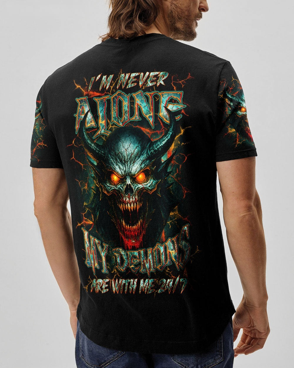 BLISSCORNERS I'M NEVER ALONE SKULL DEMON ALL OVER PRINT