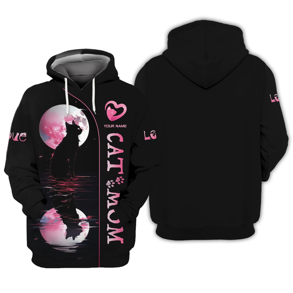 Blisscorners Black Cat With The Moon Custom Name Cat Mom 3D Shirt Gift For Cat Lovers