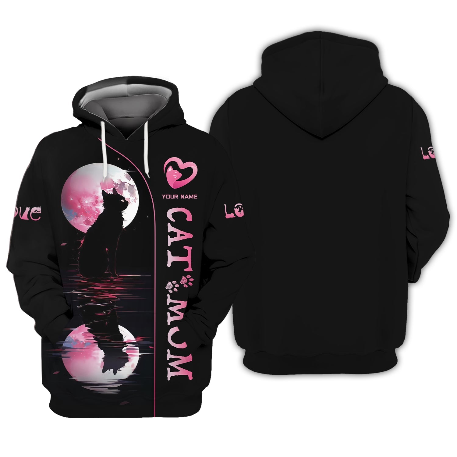 Blisscorners Black Cat With The Moon Custom Name Cat Mom 3D Shirt Gift For Cat Lovers