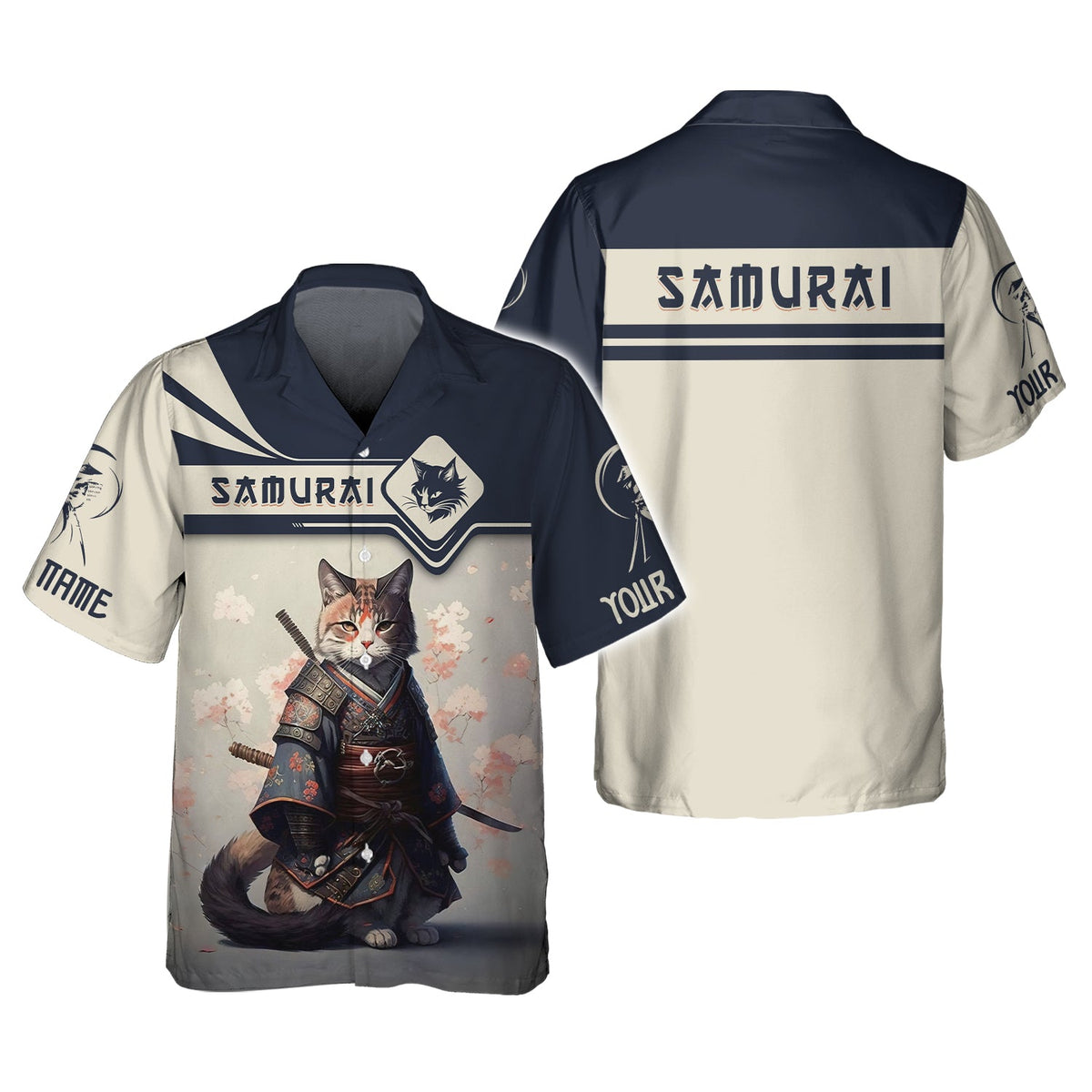 Blisscorners Cat Samurai Custom T- Shirts Cat Samurai With Cherry Blossom 3D Shirt Gift For Samurai Lover