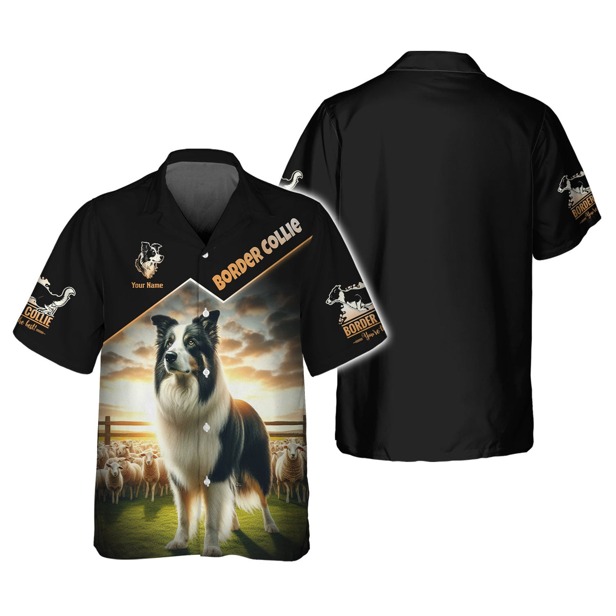 Blisscorners 3D Full Print Border Collie On Sheep Farm T-Shirts Personalized Name Gift For Dogs Lovers