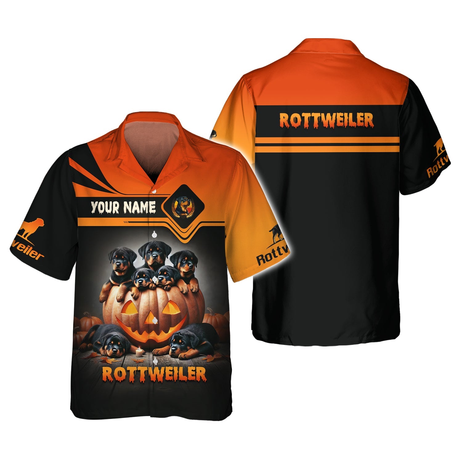 Blisscorners Happy Halloween Custom Name 3D T-Shirts Rottweilers With Pumpkin Halloween Shirt