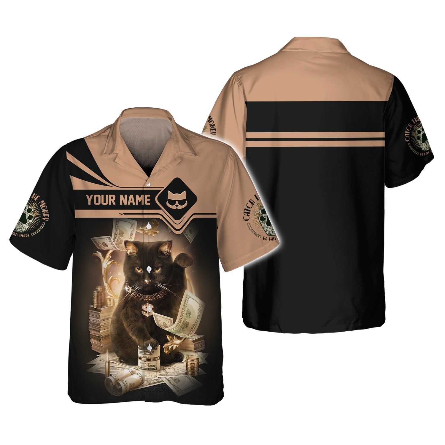 Blisscorners Lucky Black Cat Money Dollar Custom Name 3D Shirt Gift For Cat Lovers