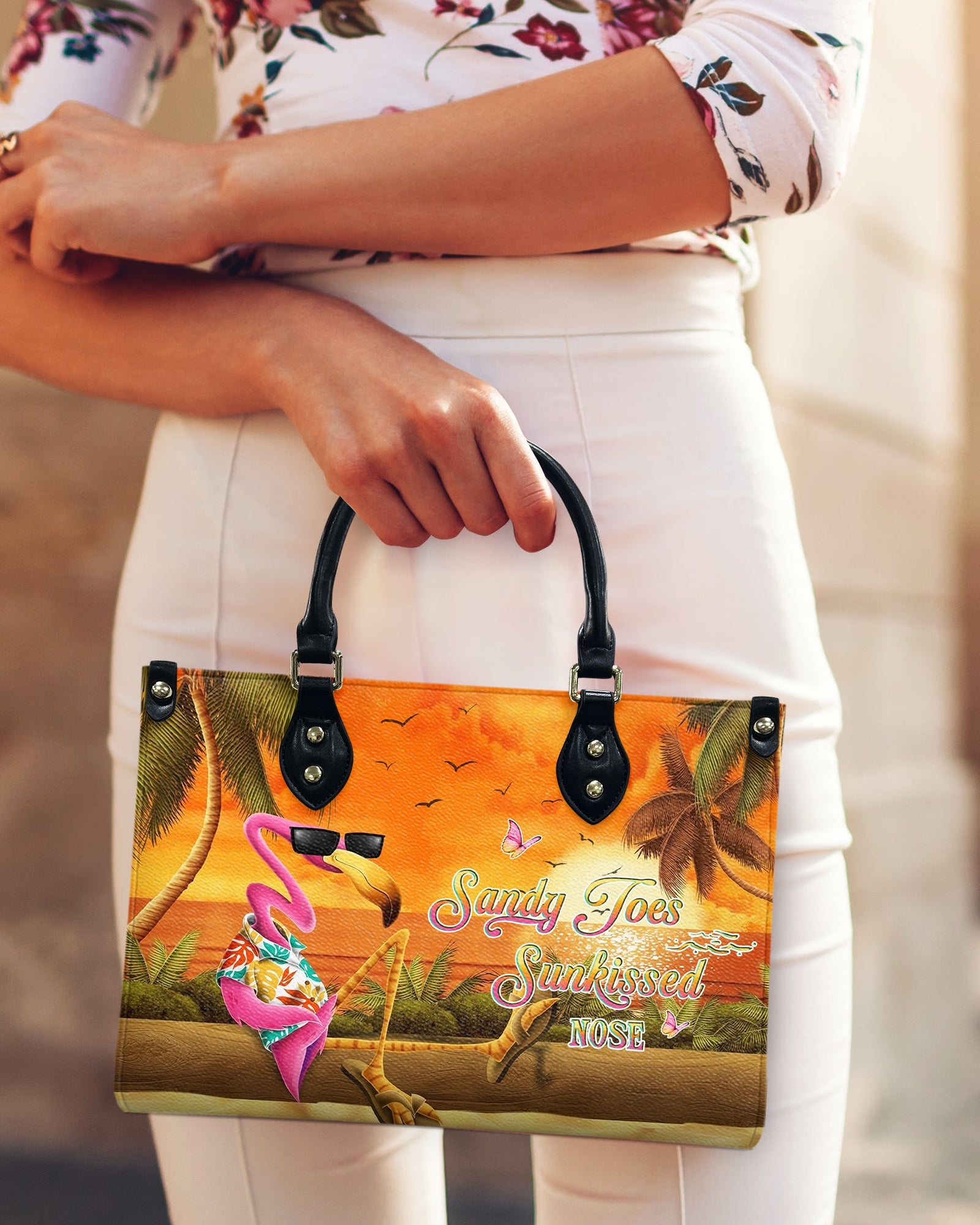 BLISSCORNERS SANDY TOES SUNKISSED NOSE FLAMINGO LEATHER HANDBAG