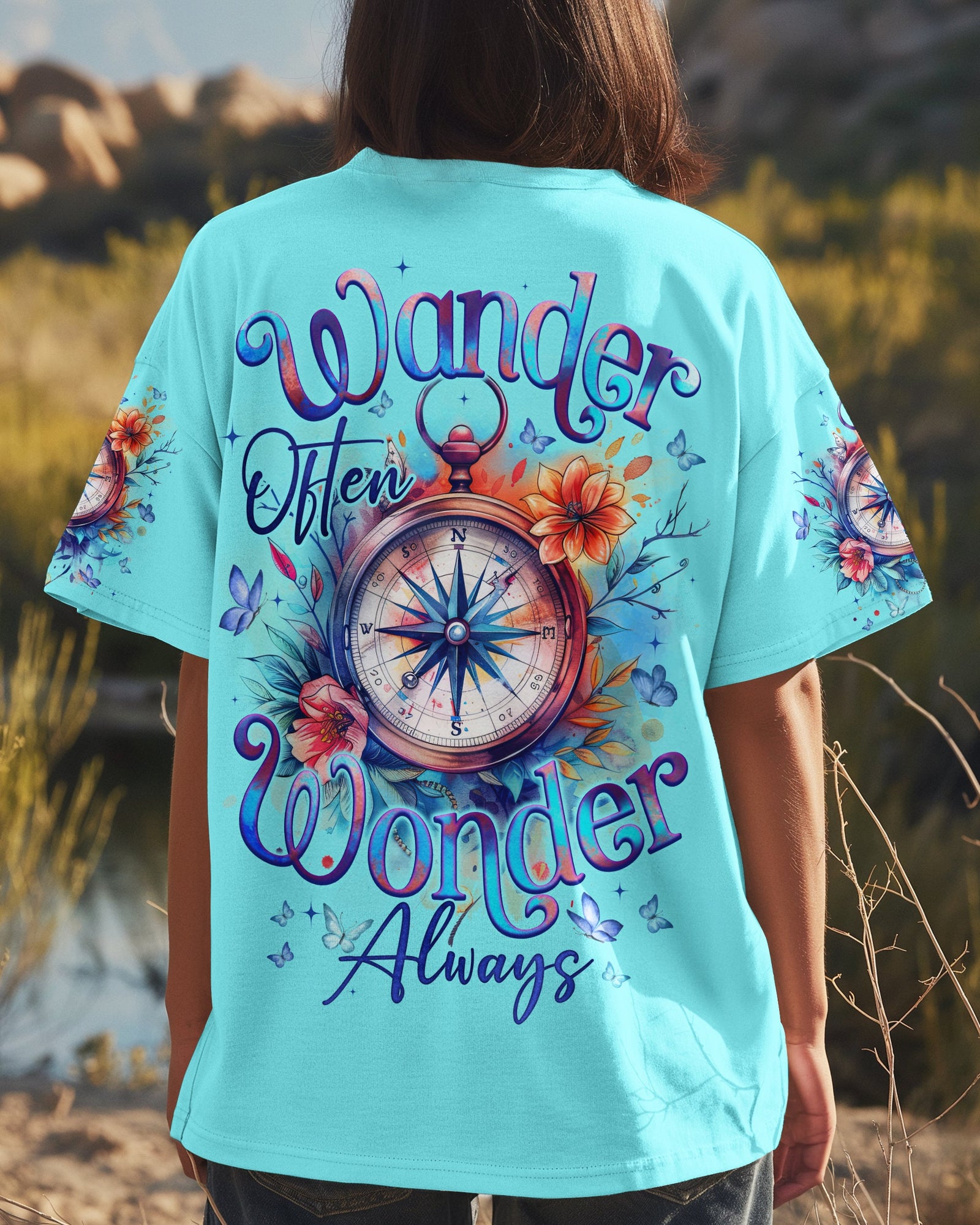 BLISSCORNERS WANDER OFTEN WONDER ALWAYS COMPASS ALL OVER PRINT