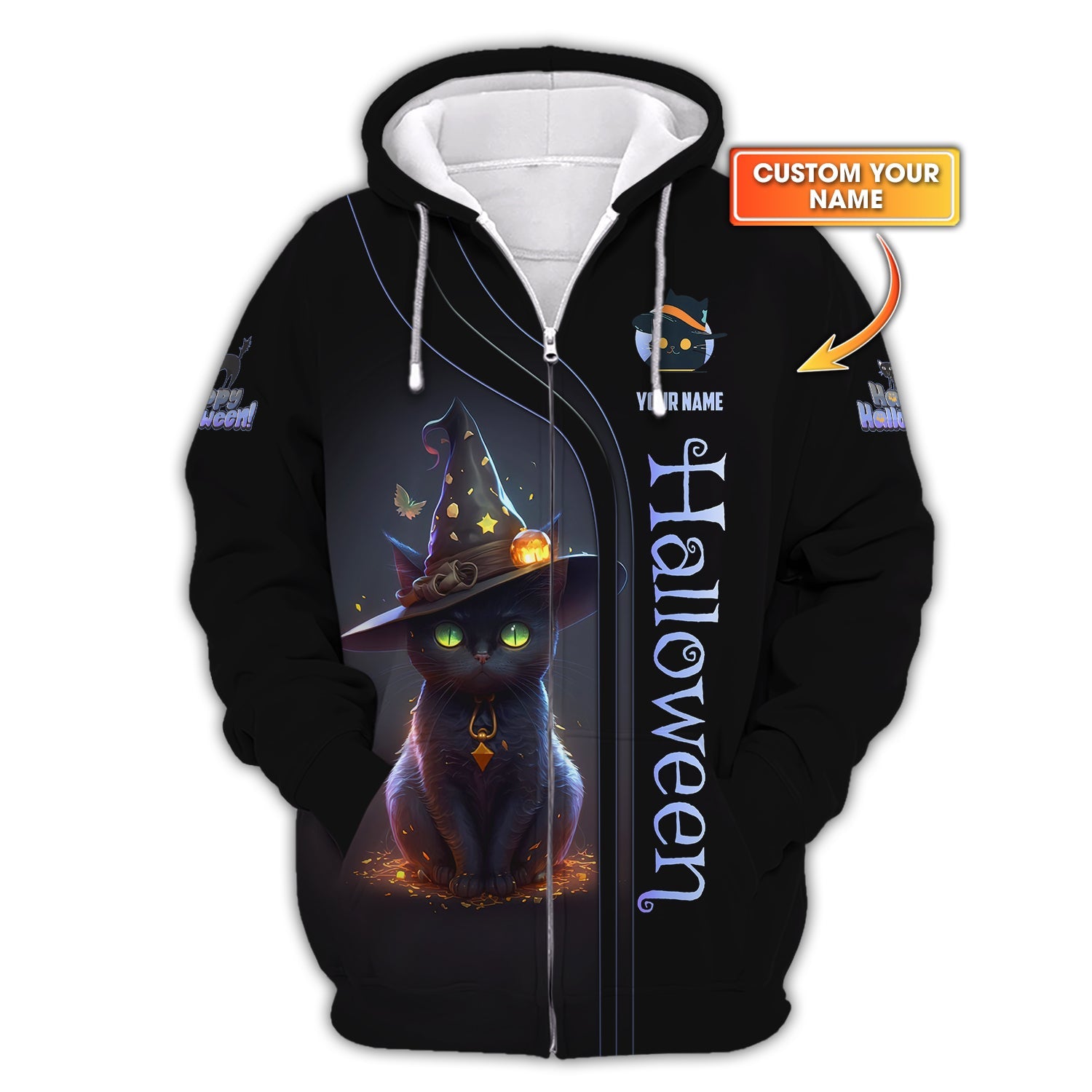 Blisscorners Halloween Custom Zipper Hoodie Black Cat Of Halloween 3D Shirt Gift For Halloween Lovers