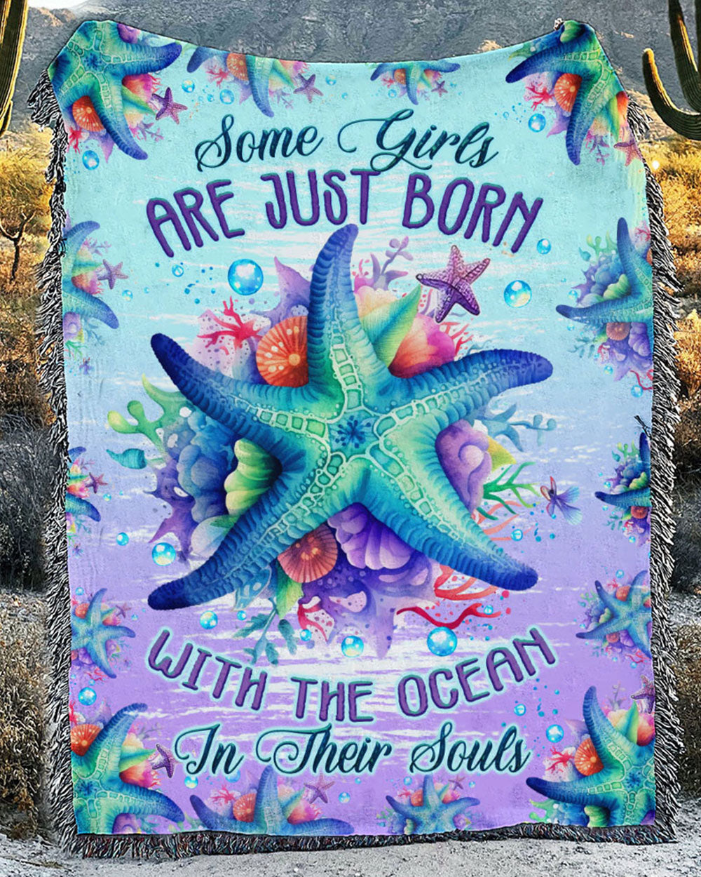 BLISSCORNERS SOME GIRLS ARE JUST BORN STARFISH WOVEN AND FLEECE BLANKET
