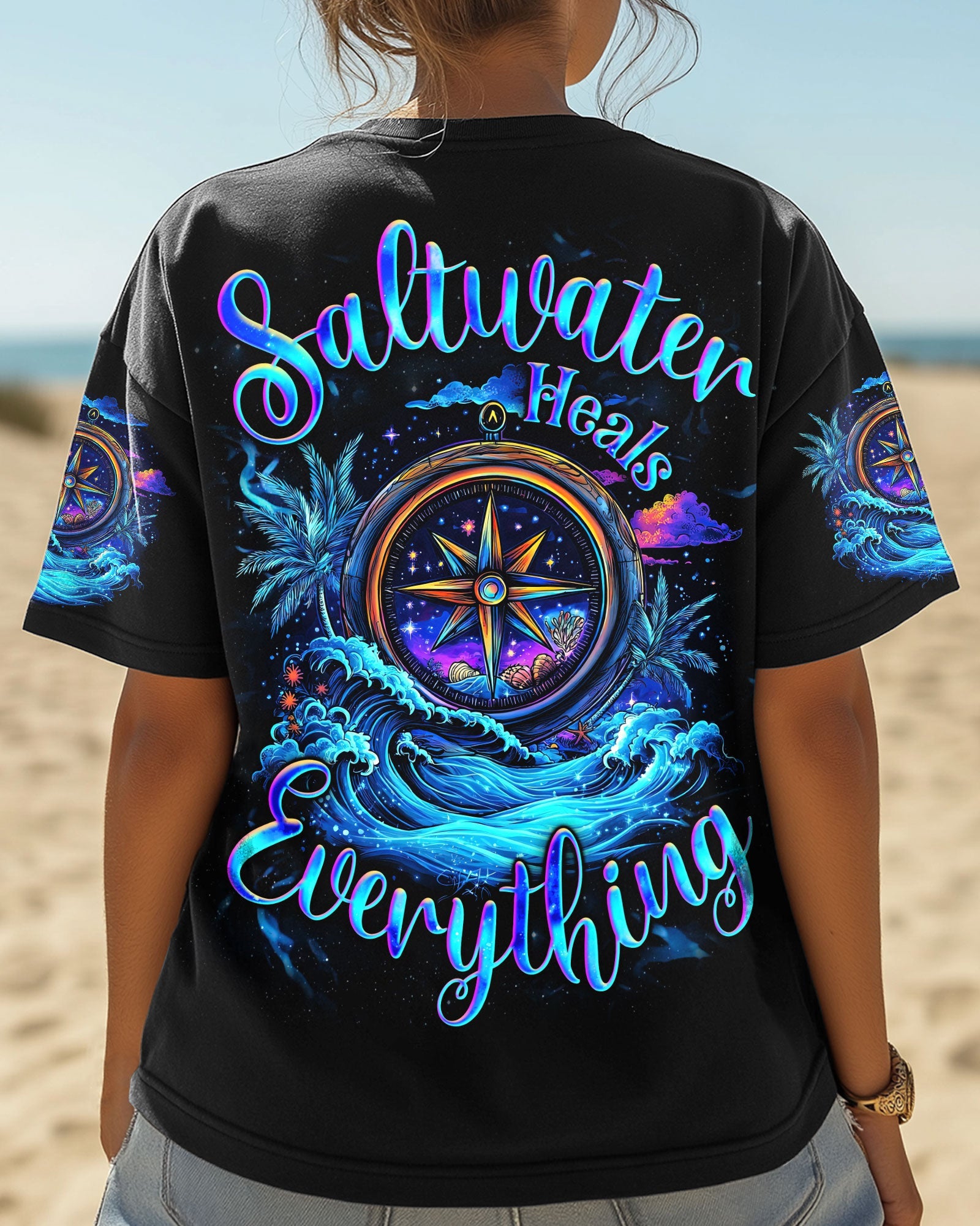 BLISSCORNERS SALTWATER HEALS EVERYTHING COMPASS ALL OVER PRINT