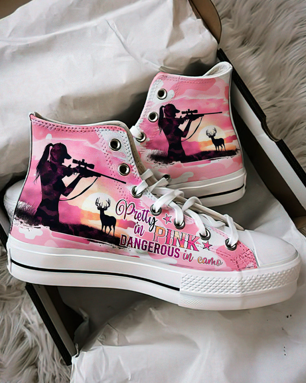 BLISSCORNERS PRETTY IN PINK HUNTING HIGH TOP CANVAS SHOES