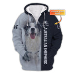 Blisscorners Australian Shepherd Custom Name 3D Zipper Hoodie Gift For Dog Lovers