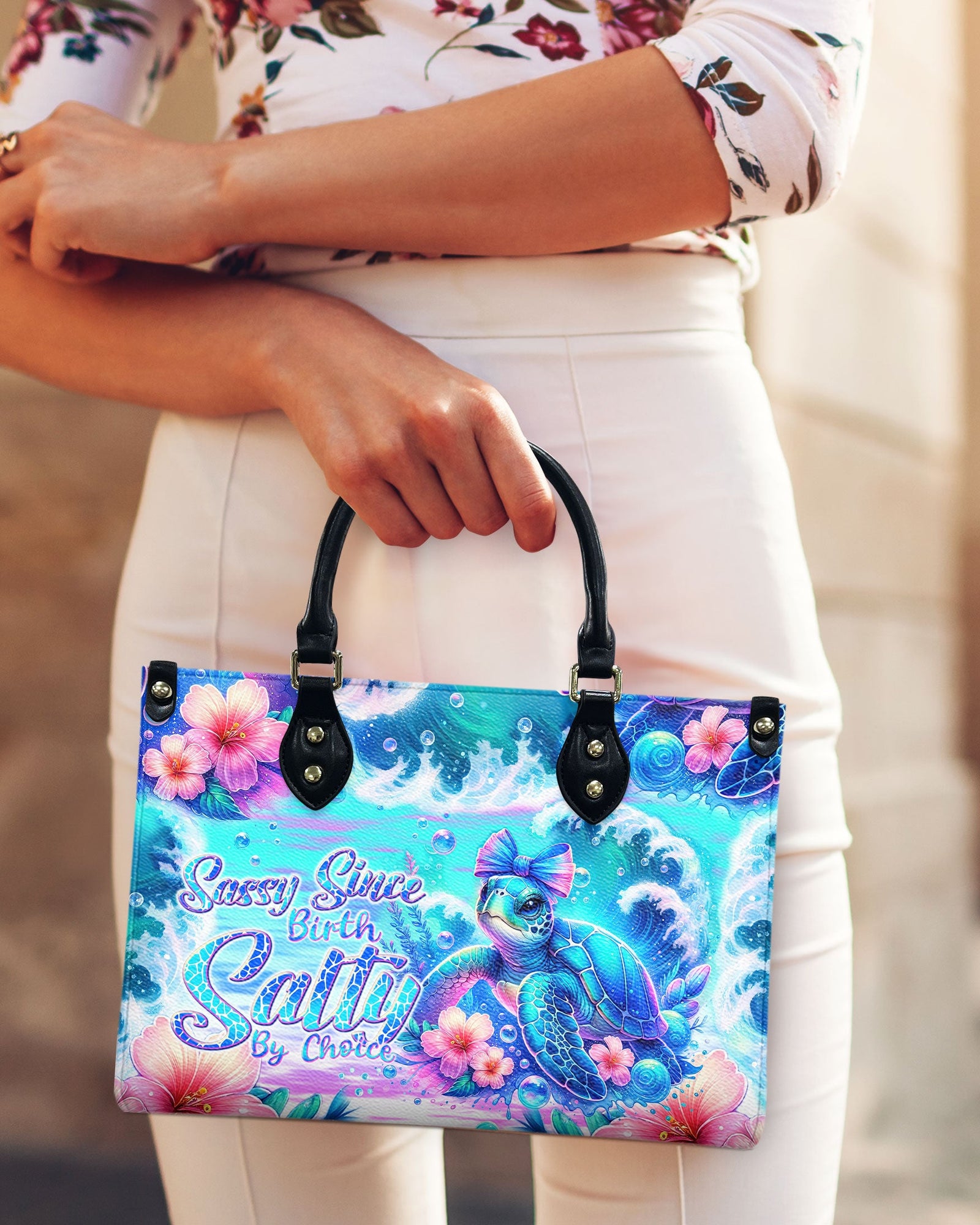 BLISSCORNERS SASSY SINCE BIRTH SALTY BY CHOICE TURTLE LEATHER HANDBAG